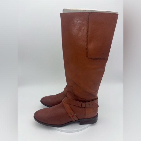 NINE WEST Brown Leather Riding Boots Shoe Flat Tall Equestrian Women Blogger 9.5 - Picture 5 of 15